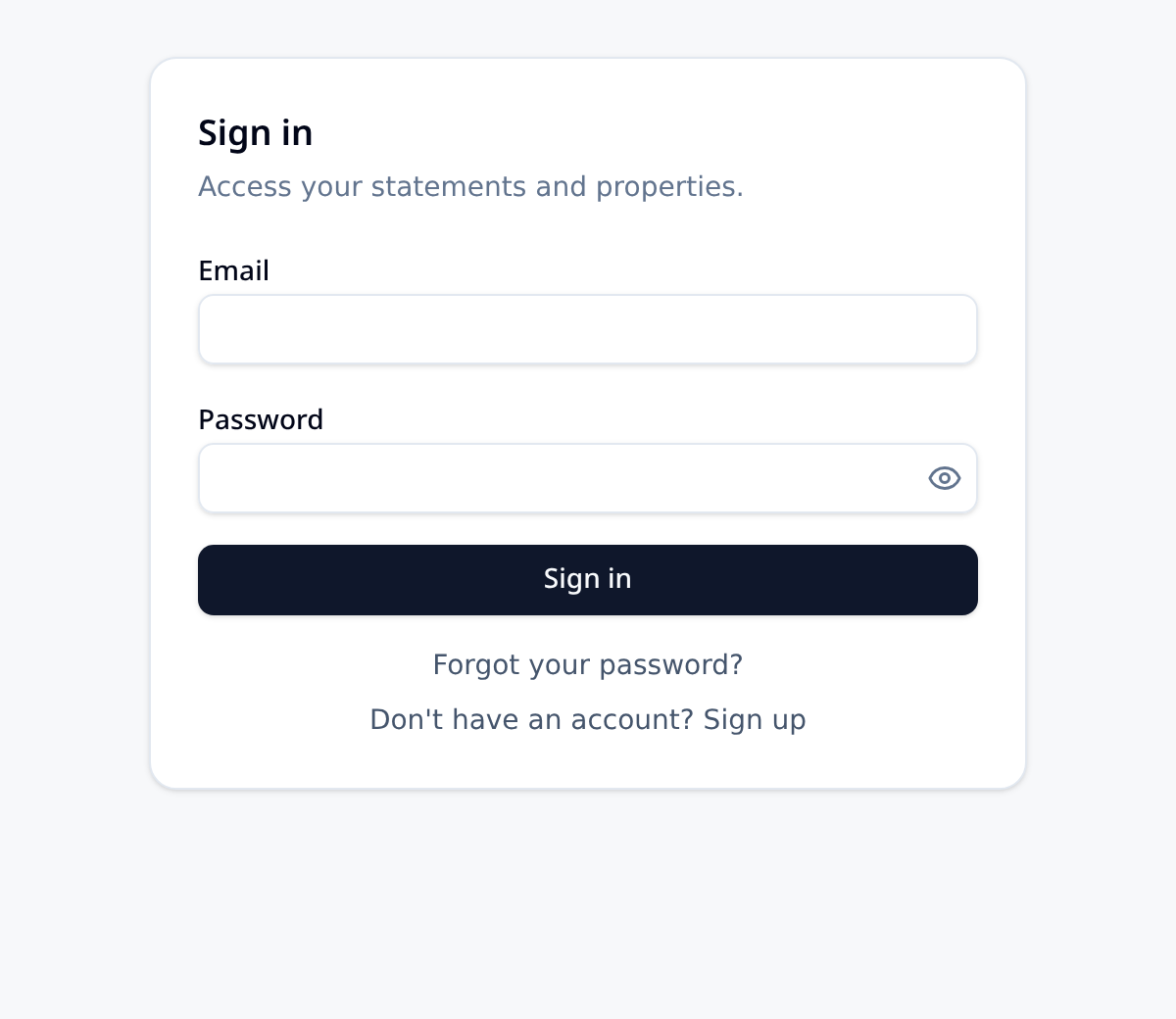 Central Stay Owner Portal sign-in screen